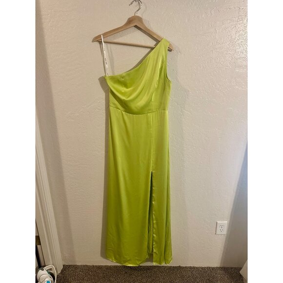 Birdy Grey Kira One Shoulder Satin High Slit Bridesmaid Dress - Picture 2 of 10